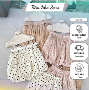 Váy Hai Dây Chấm Bi Babydoll Nơ Ngực